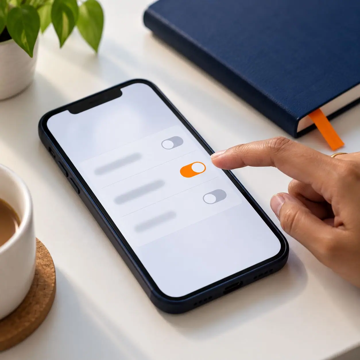 A finger switching a toggle on a phone