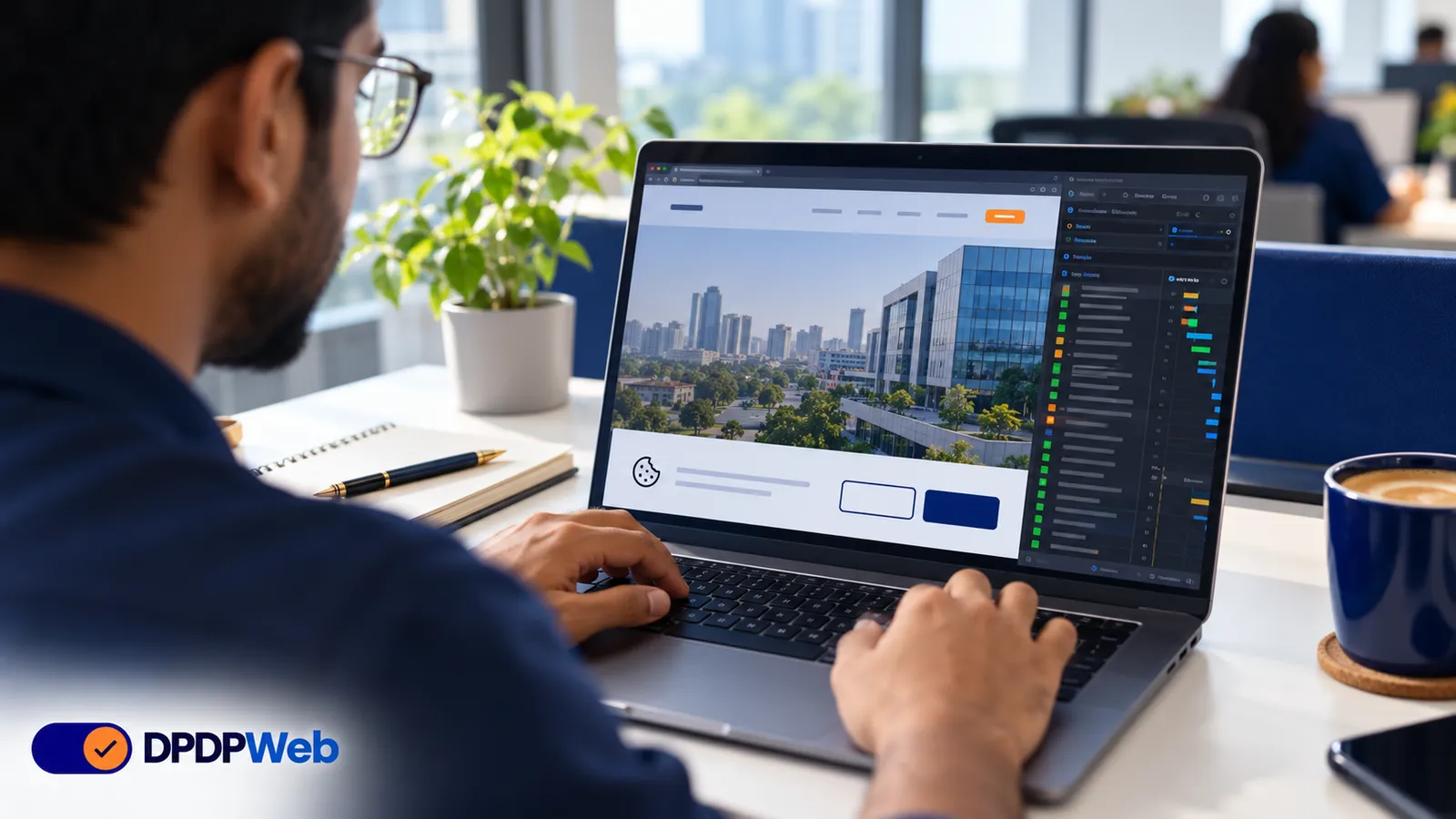 An analyst testing a website cookie banner with the browser developer panel open